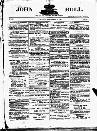 cover page of John Bull published on September 17, 1881