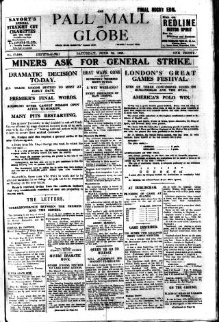 cover page of Pall Mall Gazette published on June 18, 1921