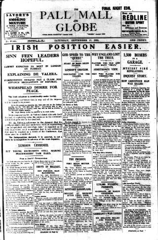 cover page of Pall Mall Gazette published on September 17, 1921