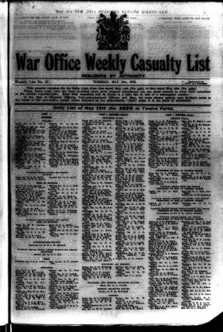 cover page of Weekly Casualty List (War Office & Air Ministry ) published on May 21, 1918