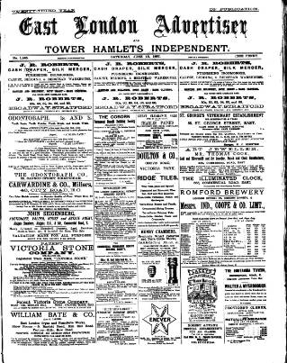 cover page of Tower Hamlets Independent and East End Local Advertiser published on June 18, 1887