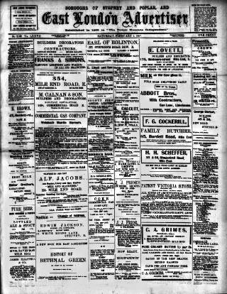 cover page of Tower Hamlets Independent and East End Local Advertiser published on February 2, 1907