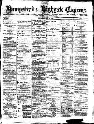 cover page of Hampstead & Highgate Express published on May 2, 1874