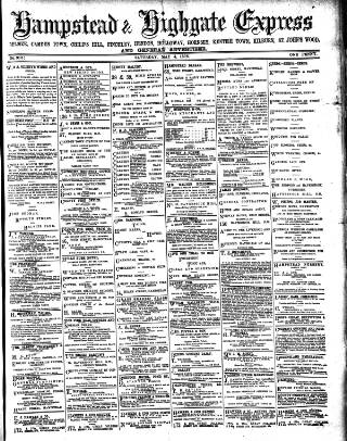 cover page of Hampstead & Highgate Express published on May 4, 1878