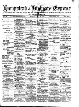 cover page of Hampstead & Highgate Express published on June 18, 1887