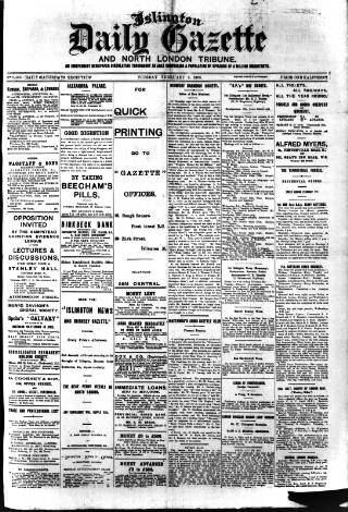 cover page of Islington Gazette published on February 2, 1909