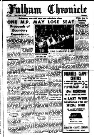 cover page of Fulham Chronicle published on June 18, 1954