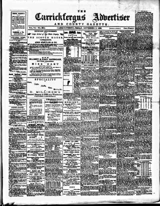 cover page of Carrickfergus Advertiser published on November 2, 1888