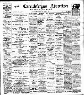 cover page of Carrickfergus Advertiser published on June 18, 1909