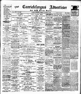 cover page of Carrickfergus Advertiser published on August 2, 1912