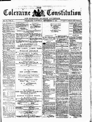 cover page of Northern Constitution published on September 17, 1881