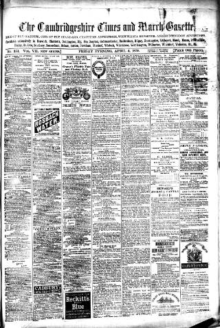 cover page of Cambridgeshire Times published on April 4, 1879