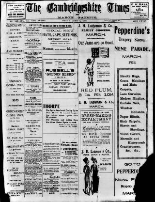 cover page of Cambridgeshire Times published on June 7, 1912