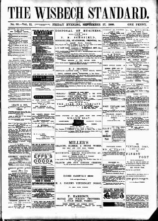 cover page of Wisbech Standard published on September 27, 1889