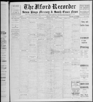 cover page of Ilford Recorder published on August 2, 1912