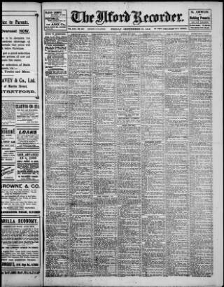 cover page of Ilford Recorder published on September 27, 1918