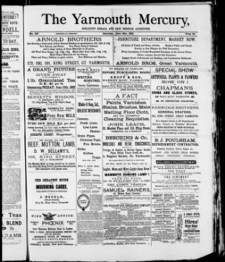 cover page of Yarmouth Mercury published on June 18, 1892