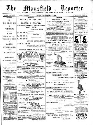 cover page of Mansfield Reporter published on November 2, 1888