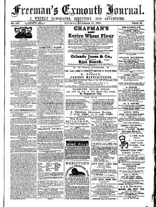 cover page of Exmouth Journal published on September 17, 1870