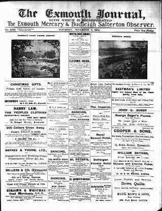 cover page of Exmouth Journal published on November 2, 1912