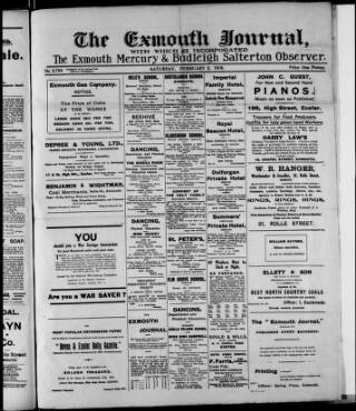 cover page of Exmouth Journal published on February 2, 1918