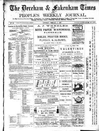 cover page of Dereham and Fakenham Times published on February 2, 1889