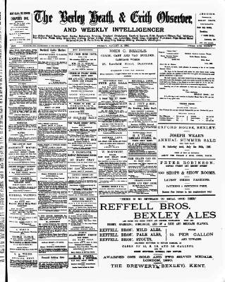 cover page of Bexley Heath and Bexley Observer published on August 2, 1895