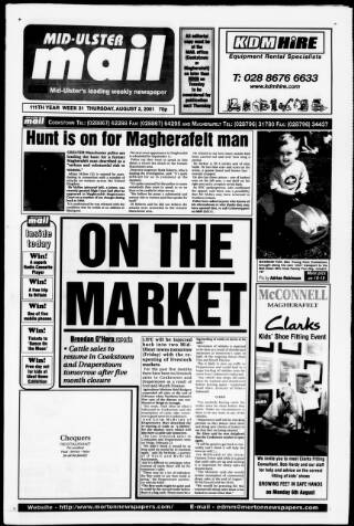 cover page of Mid-Ulster Mail published on August 2, 2001