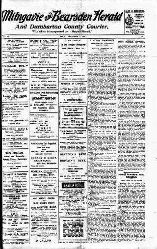 cover page of Milngavie and Bearsden Herald published on September 17, 1926