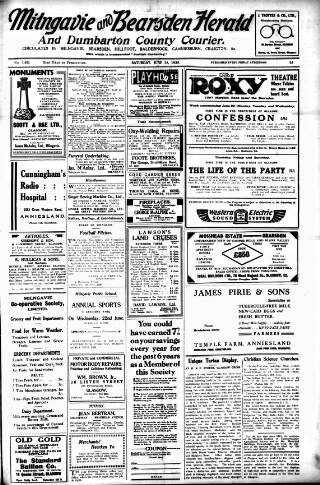 cover page of Milngavie and Bearsden Herald published on June 18, 1938
