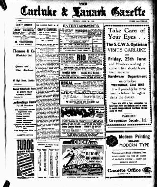 cover page of Carluke and Lanark Gazette published on June 18, 1943