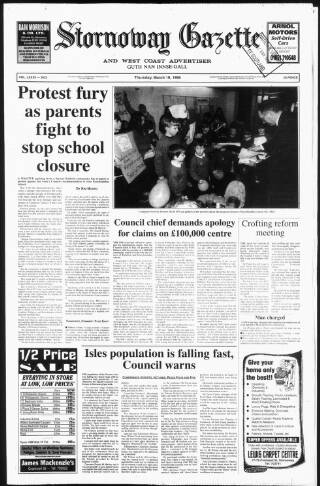 cover page of Stornoway Gazette and West Coast Advertiser published on March 19, 1998