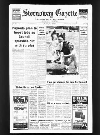 cover page of Stornoway Gazette and West Coast Advertiser published on June 18, 1998