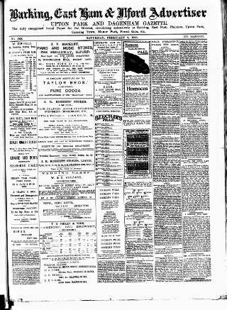 cover page of Barking, East Ham & Ilford Advertiser published on February 2, 1895