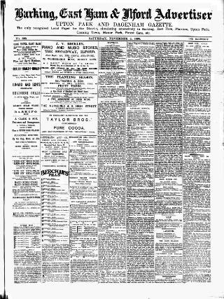 cover page of Barking, East Ham & Ilford Advertiser published on November 2, 1895
