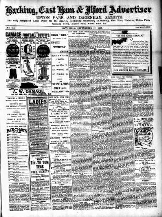 cover page of Barking, East Ham & Ilford Advertiser published on September 17, 1898