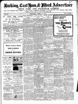 cover page of Barking, East Ham & Ilford Advertiser published on April 5, 1902