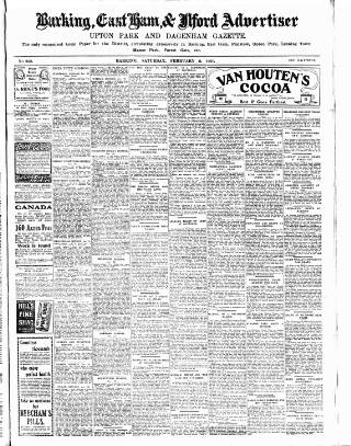 cover page of Barking, East Ham & Ilford Advertiser published on February 2, 1907