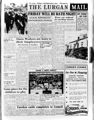 cover page of Lurgan Mail published on September 17, 1954