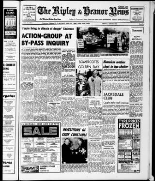 cover page of Ripley and Heanor News and Ilkeston Division Free Press published on August 2, 1974