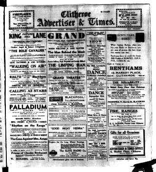 cover page of Clitheroe Advertiser and Times published on September 17, 1937