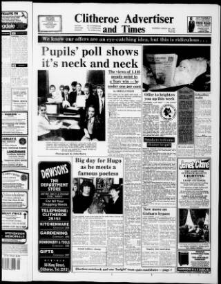 cover page of Clitheroe Advertiser and Times published on March 19, 1992