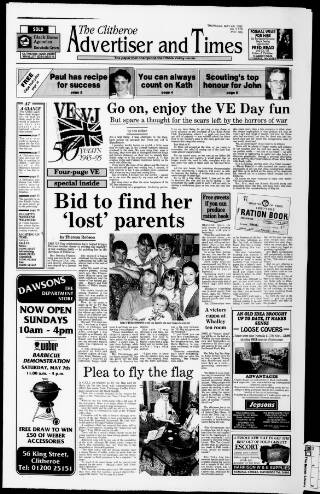 cover page of Clitheroe Advertiser and Times published on May 4, 1995