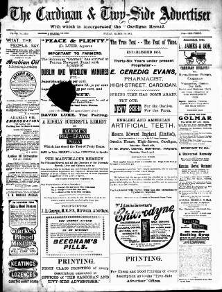 cover page of Cardigan & Tivy-side Advertiser published on March 10, 1911