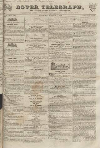 cover page of Dover Telegraph and Cinque Ports General Advertiser published on September 17, 1836