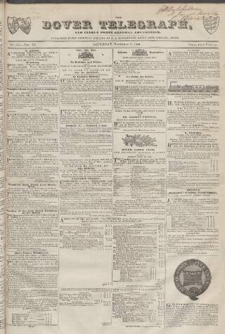 cover page of Dover Telegraph and Cinque Ports General Advertiser published on November 2, 1844
