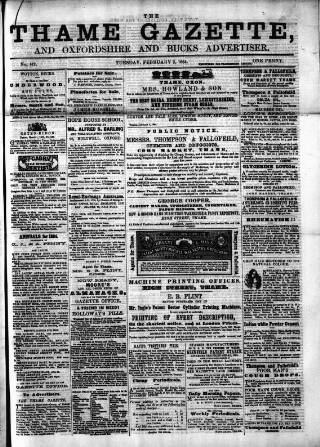cover page of Thame Gazette published on February 2, 1864