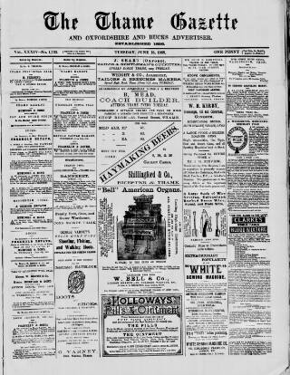 cover page of Thame Gazette published on June 18, 1889