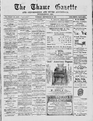cover page of Thame Gazette published on September 17, 1889