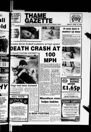 cover page of Thame Gazette published on June 18, 1982